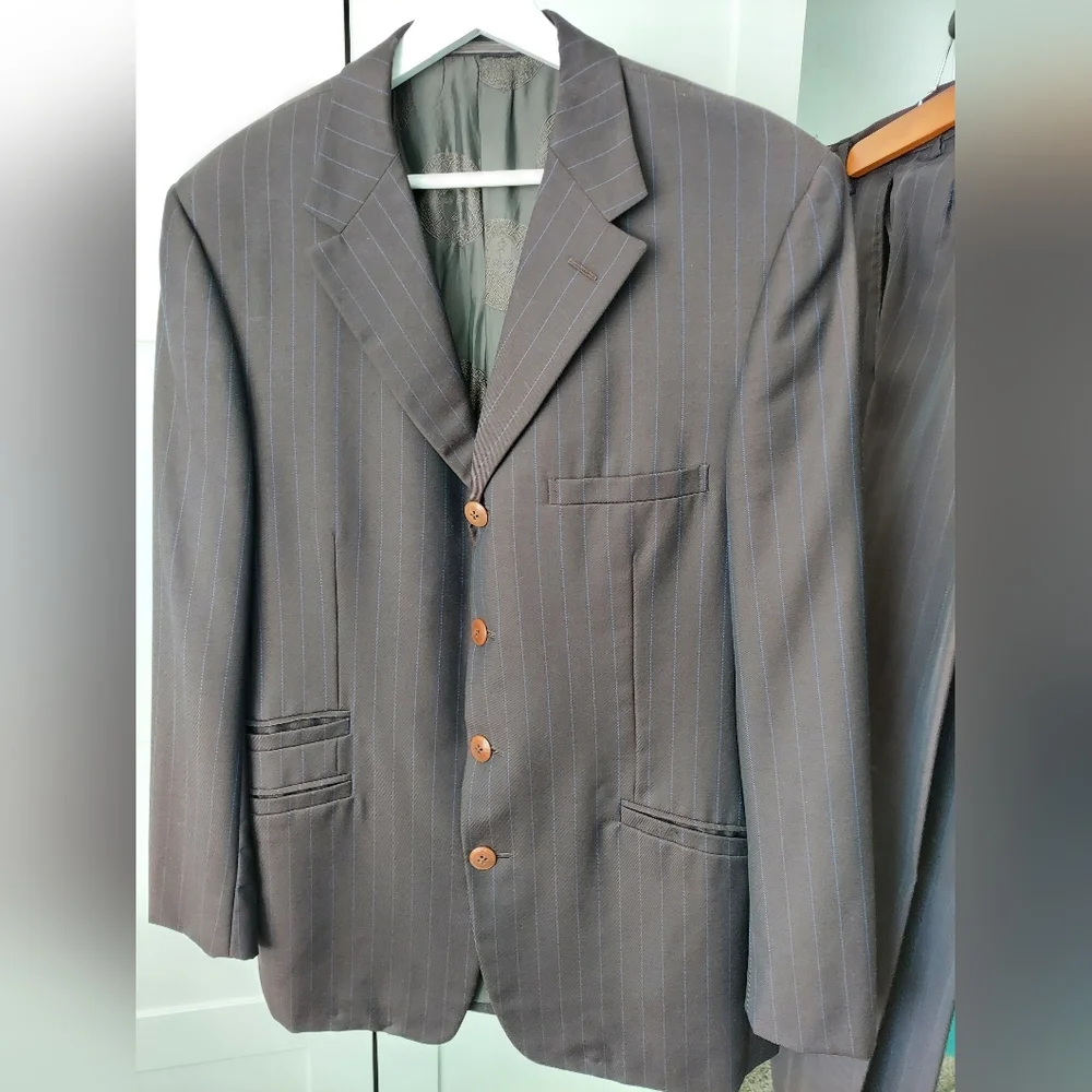 4,500 GIANNI VERSACE MEDUSA MEN'S SUIT BROWN BLUE R42 W37